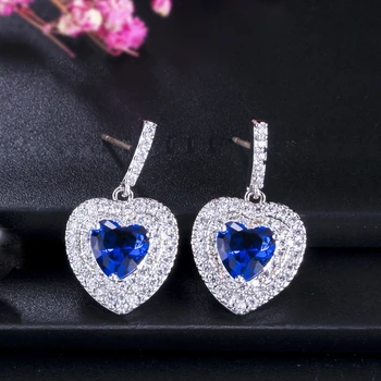 ThreeGraces Fashion Blue Cubic Zirconia Love Heart Shape Dangle Drop auskarai moterims Nauji madingi kasdieniai vakarėlių papuošalai E1243