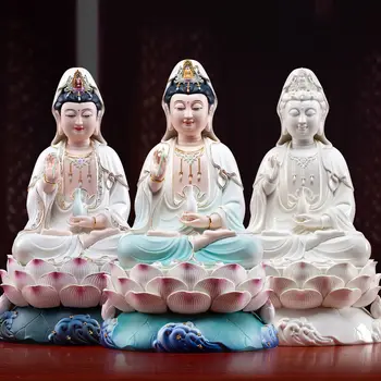 TOP Aukštos kokybės nefritas Porcelianas Godness Budos statula Azija NAMŲ apsauga Šventovės garbinimas Guan yin PU SA Avalokitesvara statula