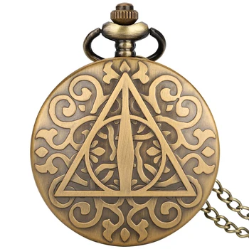 Trikampio legenda Vintažinis bronzinis raštas Analoginis fob grandinėlė Kvarcinis kišeninis laikrodis Antikvarinės dovanos Žavingas pakabinamas laikrodis vyrams Vyras