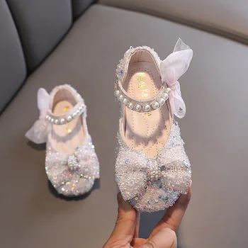 Vaikiški odiniai batai Tinklelis karoliukais Merginos Lankas Merginos Princesės vestuviniai batai Mada Kalnų krištolas Neslidus Vaikų butai Minkšti apatiniai batai