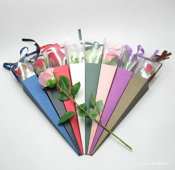 Valentino dienos rožių gėlių permatoma dėžutė Viena puokštė Dovanų dėžutė Gėlių pakuotė PVC trikampis dėžutė Blizgučiai Popierinis maišelis