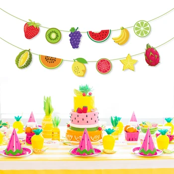 Vasariniai ananasai Kiviai Vaisiai Tema Vakarėlių reklamjuostės Dekoracijos Braškių arbūzas Bananų kortelės Vaikų gimtadienio šventės reikmenys