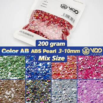 VDD 200g didmeninės prekybos mišinio dydis 3-10mm Color AB Macaroon ABS perlų imitacija Pusė apvalaus plokščio karoliuko 