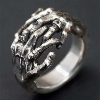 Vintage Gothic Punk Skeleton Finger Ring Silver Color Cool Ring for Men Women Hip Hop Jewelry Fashion Accessories Gifts