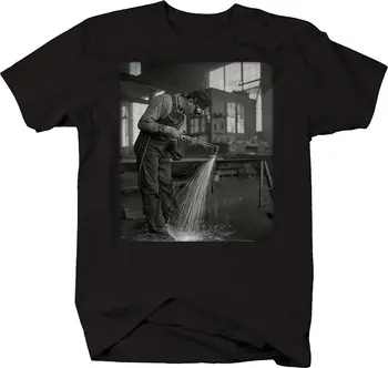 Vintage Welding Metal Worker Factory Black & White American Worker Marškinėliai ilgomis rankovėmis