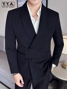 Vintažinės sagos Vyriškas banketinis kostiumas Ruduo Naujas verslo darbas Dviejų dalių oficialus rinkinys Blazer Švarkas Kelnės Slim Fit Vakarėlio suknelė Kostiumai