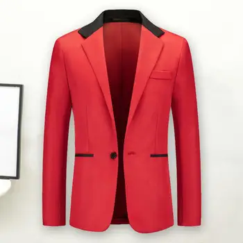 Vyrai Patchwork Color Suit Striukė Lapel Slim Fit ilgomis rankovėmis Vienas mygtukas vyriškiems darbo drabužiams Vyrai
