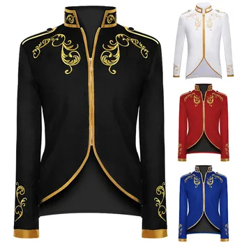 Vyriškas Viktorijos laikų vintažinis viduramžių švarko kostiumas Paltas siuvinėjimas Užtrauktuku Stovo apykaklė Prince King Cosplay kostiumas Blazera Coats