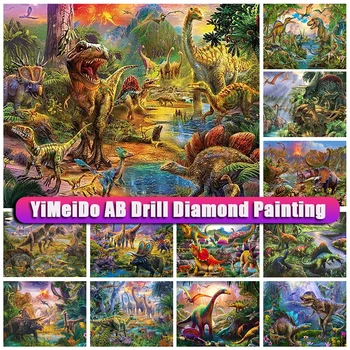 YIMEIDO AB Deimantų tapyba Gyvūnų dinozaurų mozaika Viso kvadrato apvalaus kryžiaus dygsnio deimantų siuvinėjimo animacinis filmas vaikų rankdarbiams