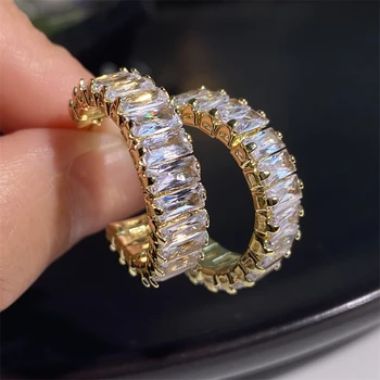 ZAKOL Mada AAA Sparkle Zircon C formos metaliniai auskarai moterims Geometrinis stačiakampis CZ vestuvių papuošalų mergaičių dovana