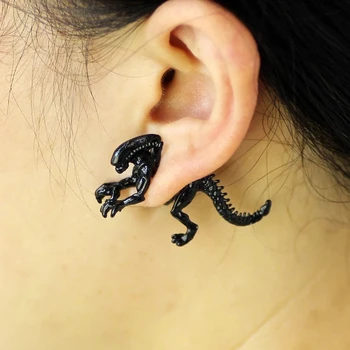 Šaunūs svetimi auskarai Juodi emaliniai auskarai moterims Gyvūnų auskarų vėrimas 3D Baisūs dinozaurų auskarai Papuošalai Dovanos