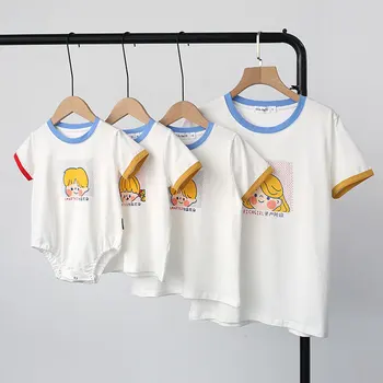 Šeimą atitinkanti apranga 2023 m. vasara Nauji korėjiečių šeimos marškinėliai Family Daddy Mommy Children Baby Short Sleeve Cotton Cartoon Top