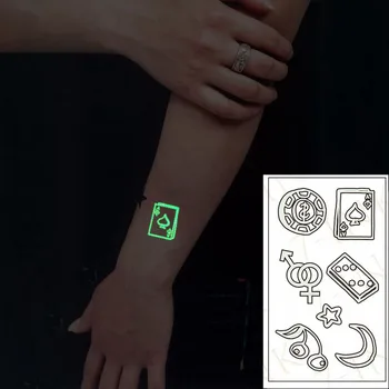 Švytėjimas tamsoje Šviečiantis tatuiruotės lipdukas Žetonai Žaidimo kortos Mėnulio žvaigždė Neperšlampama Laikina Kūno meno vakarėlio tatuiruotės lipdukai